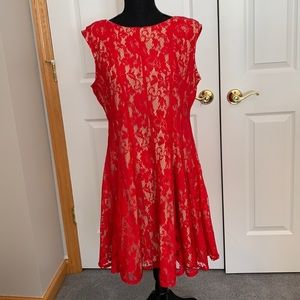 Lace dress, red with flesh-colored lining
